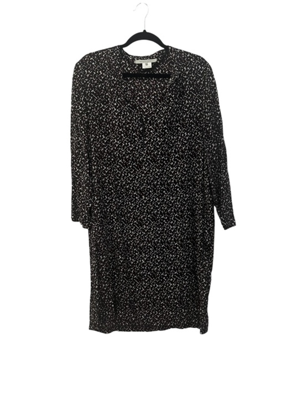 Gerard Darel Long Sleeve Light 100% Silk Black White Burgundy Print Dress 44